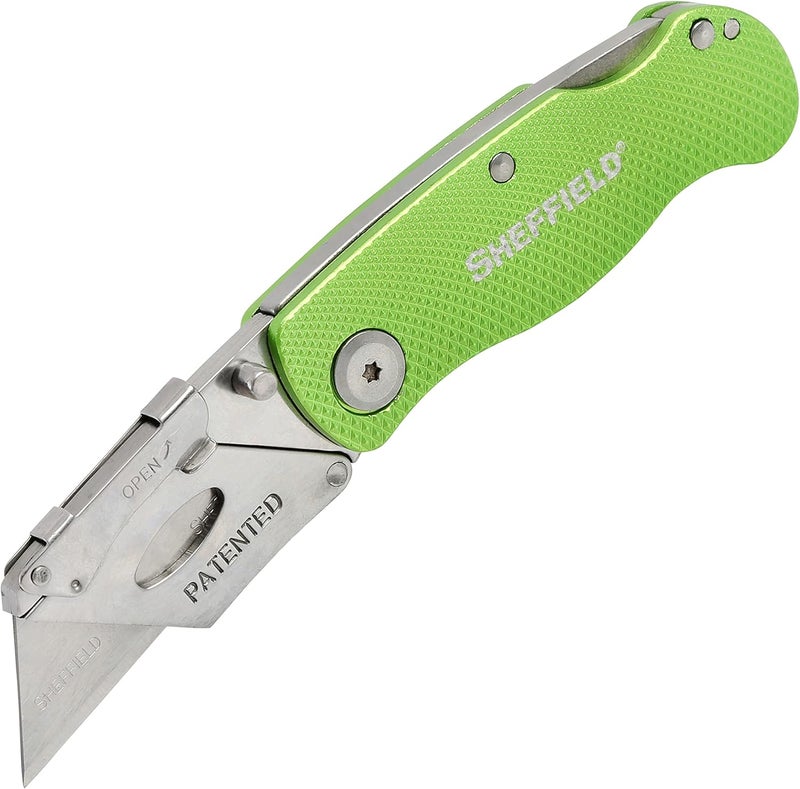 Sheffield Folding Utility Knife, Accepts Standard Utility Knife Blades, Box Cutter Aluminum Handle, Razor Blades Included, For Home, Office, Trades, and Warehouse - Image 1